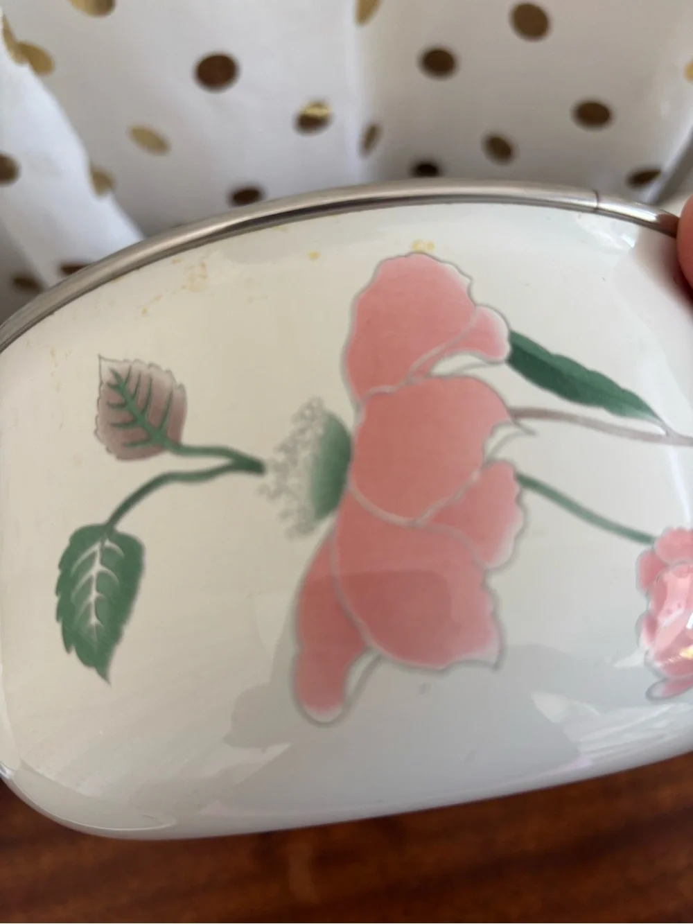 Vintage Mikasa Silk Flowers 3 Piece Metal Nesting Bowls/Lids Pink/Green Floral